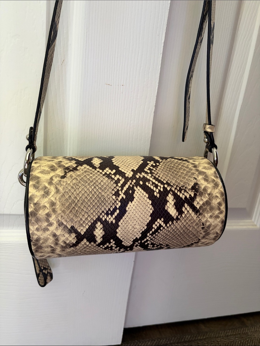 Rebecca Minkoff Womens Leather Barrel Crossbody Mini Bag Snakeskin Zip Casual